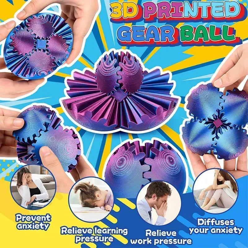 3D Printed Gear Ball Spin Ball Wonder Fidget Toy Gear Ball Fidget Toy Desk Toy for Sensory Needs and Autisms